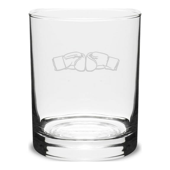 Boxing Gloves 14 oz. Deep Etched Double Old Fashion Glass