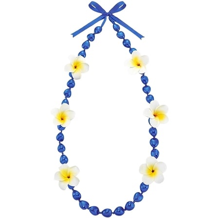 2026 Graduation Season Blue Hawaiian Plumeria Flower Lei Necklace, Acrylic Tropical Style Faux Nut Honor Garland for High School College Graduation Party, 59.84 in / 152 cm Overall Length