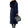 thumbnail image 2 of Cozyvia Women's Winter Double Breasted Wool Coat Elegant Notched Lapel Belted Maxi Long Pea Trench Coat - Navy XL, 2 of 5