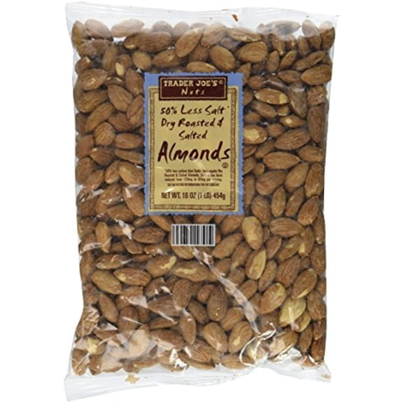 TJ 50% Less Salt Dry Roasted And Salted Almonds, 1 Lb