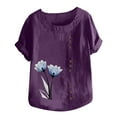 thumbnail image 4 of Women Plus Size T-Shirt Blouse Sawvnm Women's Summer Casual Round Neck Short Sleeve Printing Loose Shirt Tops Summer Blouses Purple 5XL, 4 of 5