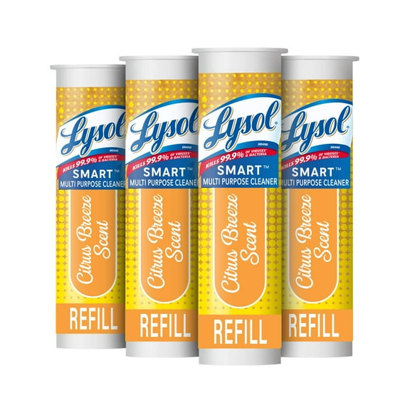 Lysol Smart Refill Cartridges Multipurpose Cleaner, Citrus Breeze, For Disinfecting & Cleaning, 4ct. , Packaging May Vary
