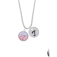 thumbnail image 2 of Delight Jewelry Silvertone Domed Multi Color LVT Silvertone Script Initial Disc - F - Charm Necklace, 20"+3", 2 of 4