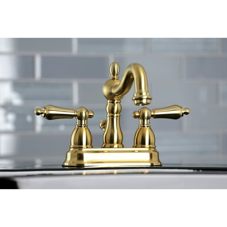Kingston Brass Heritage Two-Handle 3-Hole Deck Mount 4 in. Centerset Bathroom Faucet Brushed Brass Brushed