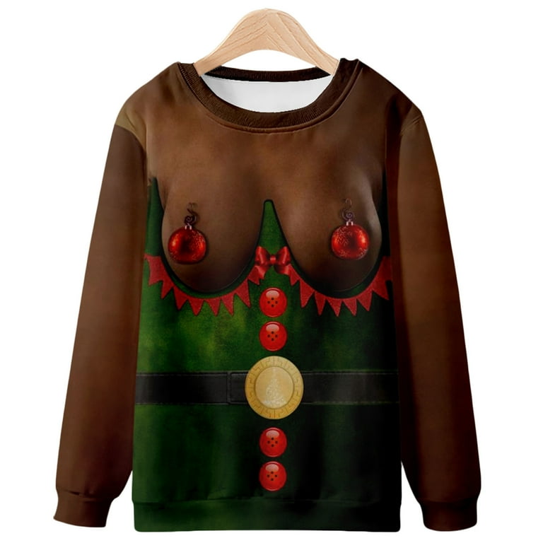Men Casual Fashion Round Neck Sweatshirt Christmas Chest Hair Weird 3D Digital Printing Pullover Long Sleeve Tops Men Casual Fashion Round Neck Sweatshirt Christmas Chest Hair Weird 3D Digital Printing Pullover Long Sleeve Tops