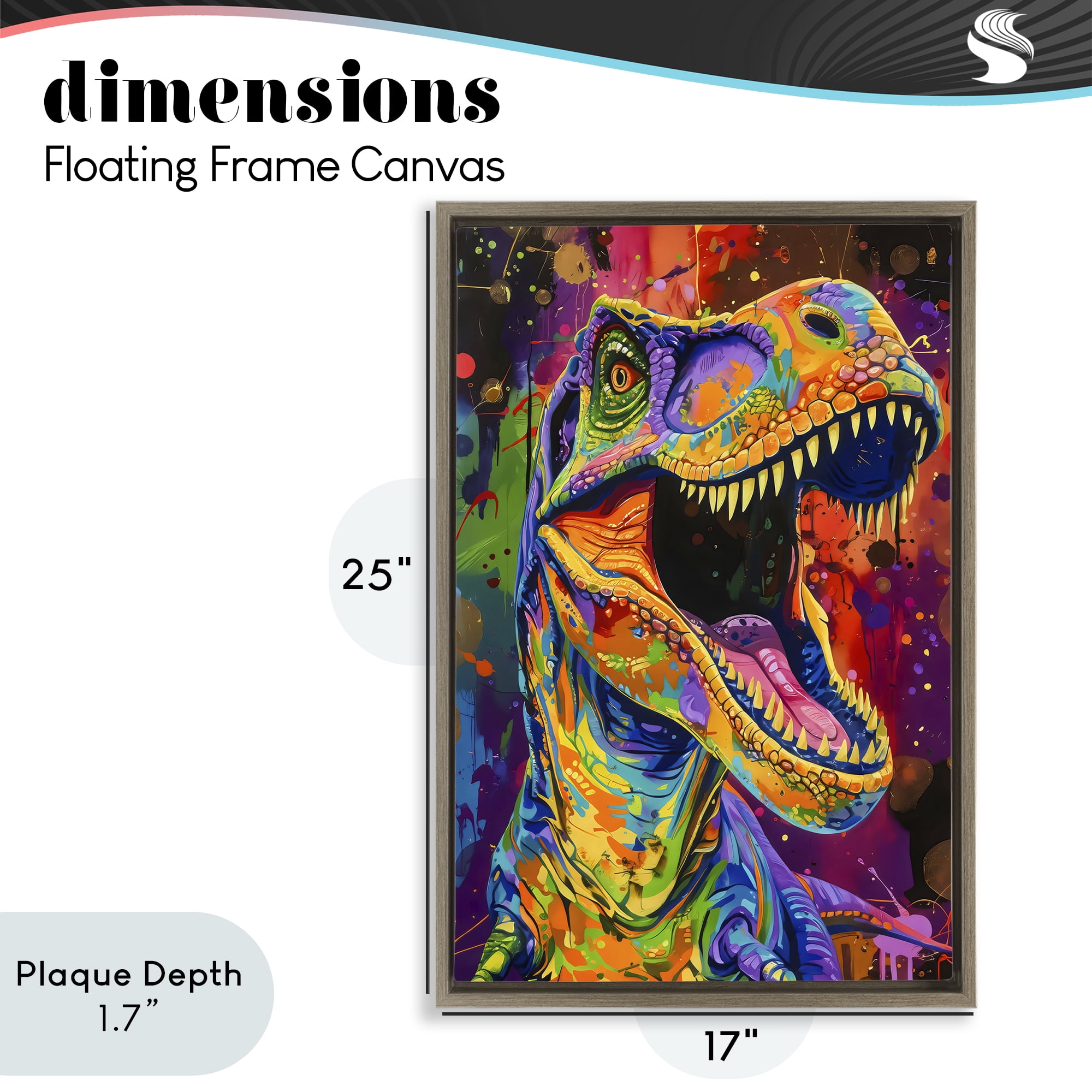 Stupell Industries Paint Splatter Urban T-Rex Brown Framed Floater Canvas Wall Art, design by Creative Studio