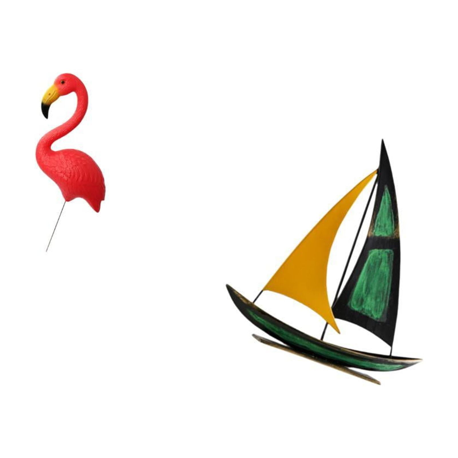 simhoa Flamingo Garden Stake Sculpture and Iron Sailboat Tabletop Ornament Decorative Figurine for Holiday Spring Fairy Garden Yard Art Centerpiece