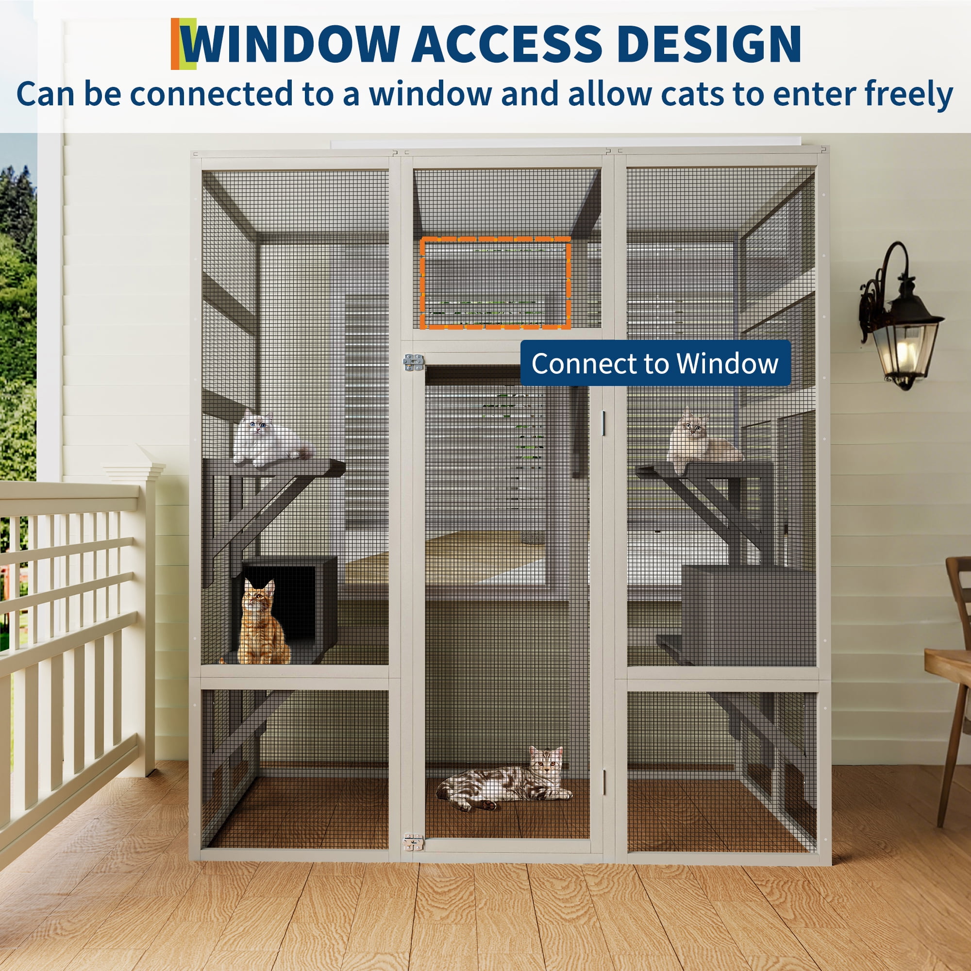 Catio Outdoor Cat Enclosure with 7 Platforms, 2 Resting Boxes, Large Window Cat House for 4-6 Mulitiple Cats Walk in Kitty Cage 70"