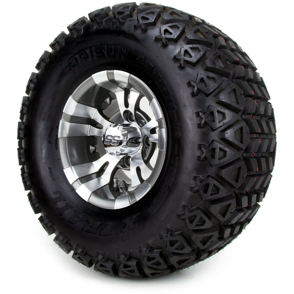 10" Gunmetal Vampire Golf Cart Wheels and All Terrain Tires Combo Set