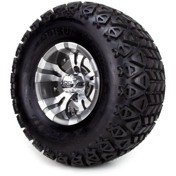 10" Gunmetal Vampire Golf Cart Wheels and All Terrain Tires Combo Set of 4