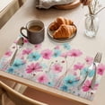 thumbnail image 3 of Blue Pink Flowers Placemats Set of 6 Spring Garden Floral Rustic Burlap Place Mats Indoor Wipeable Table Mats Washable Cloth Dining Table Placemats for Kitchen Holiday Party Home Decor 13x19 Inch, 3 of 9