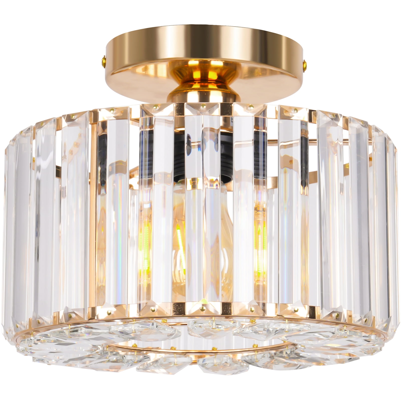 FRIDEKO HOME 9" Crystal Semi Flush Mount Ceiling Light, E26 Base, Modern Gold Small Ceiling Light Fixture for Hallway、Kitchen、Entryway、Bedroom、Bathroom (Bulb not Included)