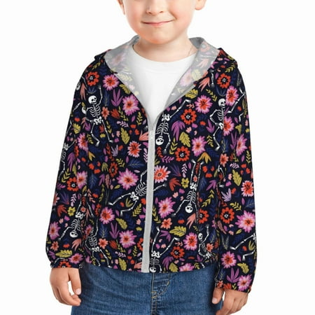 

Lukts Dancing Skeletons Floral Garden Print Children s Long-Sleeved Sun Protection Clothing Hooded Sweatshirts for Boys and Girls Outdoor Sports-5 Years