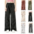 thumbnail image 5 of CYiJun Women's Cargo Pants Wide Leg Baggy Casual Athletic Pants Drawstring Lounge Joggers with 4 Pockets, 5 of 5