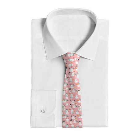 Uemuo Cute Pink Snowman Cat Pattern Men's Necktie Classic Silk Tie Woven Jacquard Neck Ties Business Necktie Gift for Men