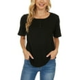 thumbnail image 4 of Womens Summer Tops Solid Color Round Neck Buttons Short Sleeve Tee Tops Casual T-Shirt for Women Vacation Tunic Tops, 4 of 8
