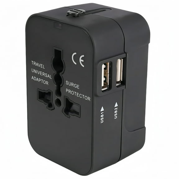 Travel Adapter, Worldwide All in One International Power Adapter Universal Adapter Plug with 2.1A Dual USB Charging Ports for Asia Europe UK AUS and USA (Black)
