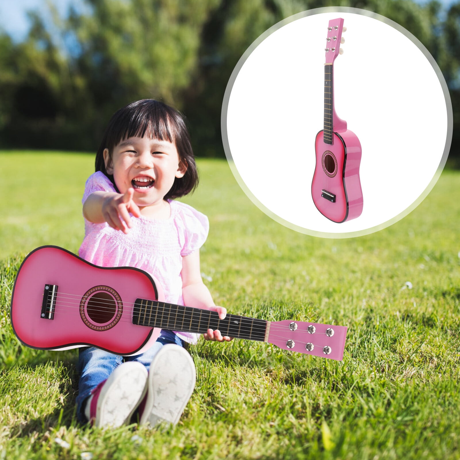 23 Inch Folk Acoustic Guitar Beginner Music Instrument 6-String Guitar Kids Toy (Pink)