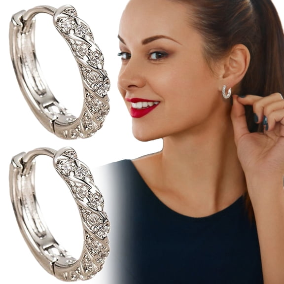 HmNPlay Sparkling Huggie Hoop Earrings Women Sleeper Ear Buckles Jewelry Valentine's Day Gifts for Her Unique Circle Design Comfortable Daily Wear No Removal Needed