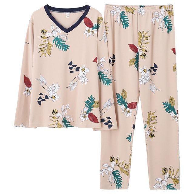 REDHOTYPE Mode Fantaisie Floral Pyjama Femmes Printemps Automne Maman Manches Longues Coton Col Rond Femmes Automne Grande Taille Homewear Costume