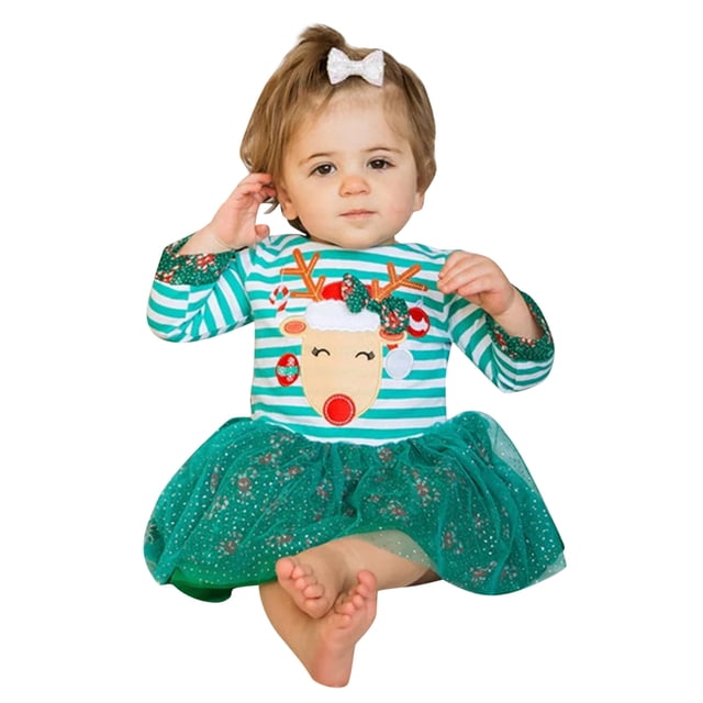 EDFBUYKRS Robe de Noël Rayée pour Filles Bébés Enfants Vêtements de Noël