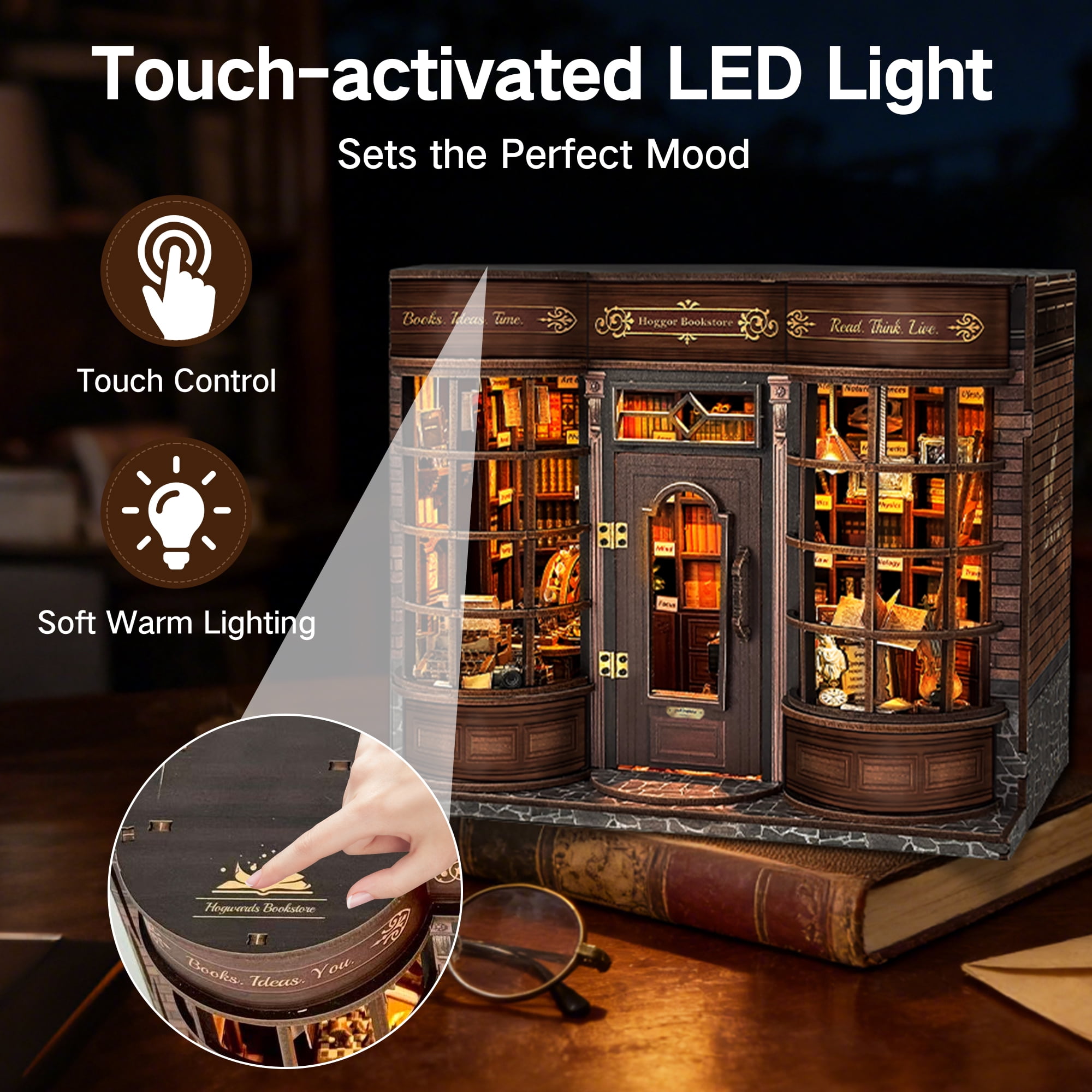 BELEEV Book Nook Kit,DIY 3D Wooden Puzzle Miniature Dollhouse with LED,Tiny House Craft Model for Adults,Bookshelf Decor Gift for Handicraft Enthusiast Birthday - Hoggor Bookstore