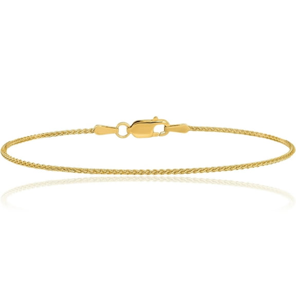 10K Solid Yellow Gold 1.05mm Spiga Wheat Link Chain Bracelet