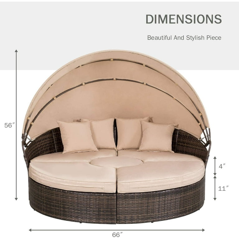 5 Piece Outdoor Patio Furniture Round Daybed Sectional Sofa