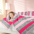 thumbnail image 4 of Homewish Gray Pink Stripe Twin Bedding for Girls, Glitter Stars Bedding Comforter Set, Pink Reversible, 7pcs, 4 of 6