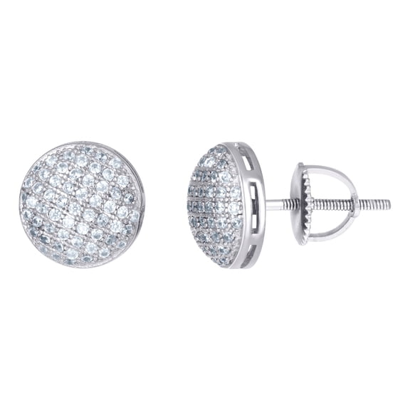 925 Sterling Silver Mens Cubic Zirconia Fashion Stud Earrings 9.5mm Wide Earring for Men - 2.7 Grams