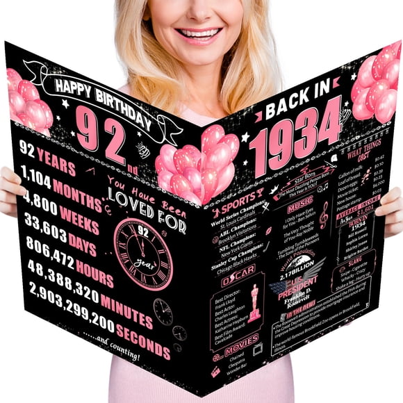 Tarjeta de cumpleaños Jumbo FOBELEC 92nd con sobre negro y rosa retro