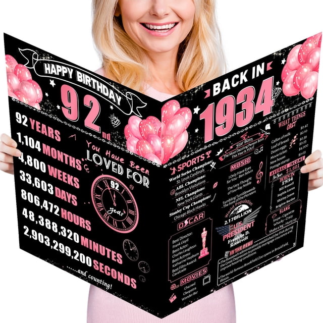 Tarjeta de cumpleaños Jumbo FOBELEC 92nd con sobre negro y rosa retro