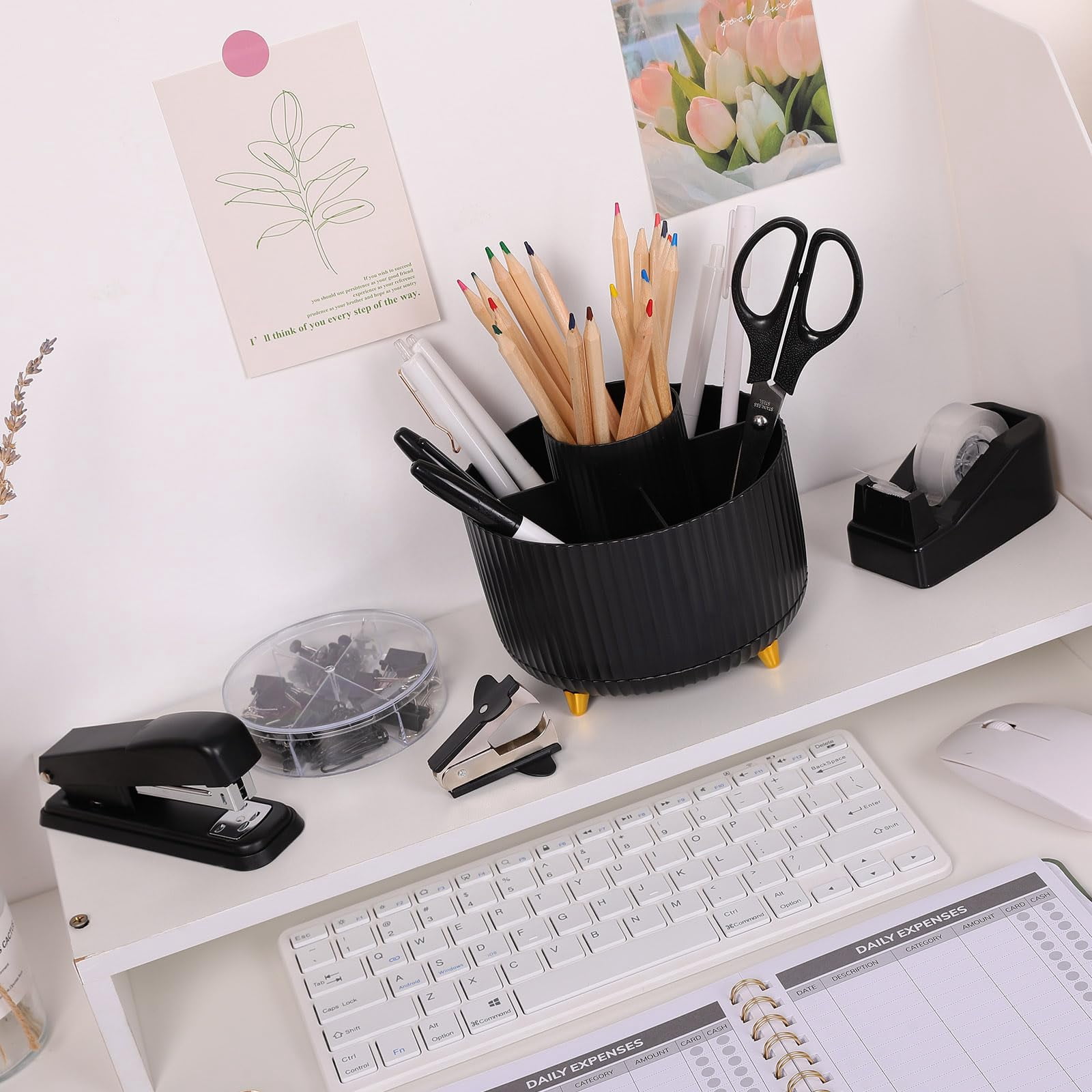 Black Office Supplies  Desk Accessories 10pcs Pencil Holder For Stapler Tape Dispenser Ruler Clips And 1000pcs Staples Set
