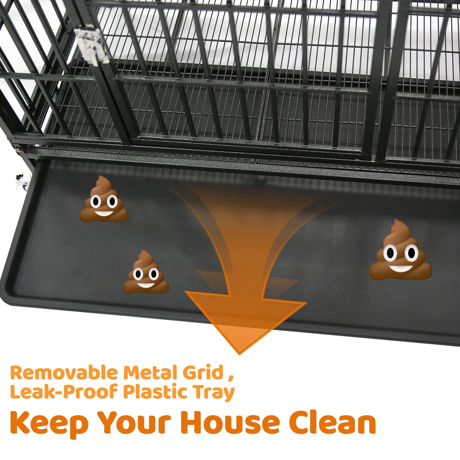 Homey Pet 37 Inch Stackable Heavy Duty Dog Crate Indestructible, Escape Proof Dog Cage with Wheels, Tray, High Anxiety Dog Kennel Indoor Double Door, Collapsible Dog Crates for Medium Dogs