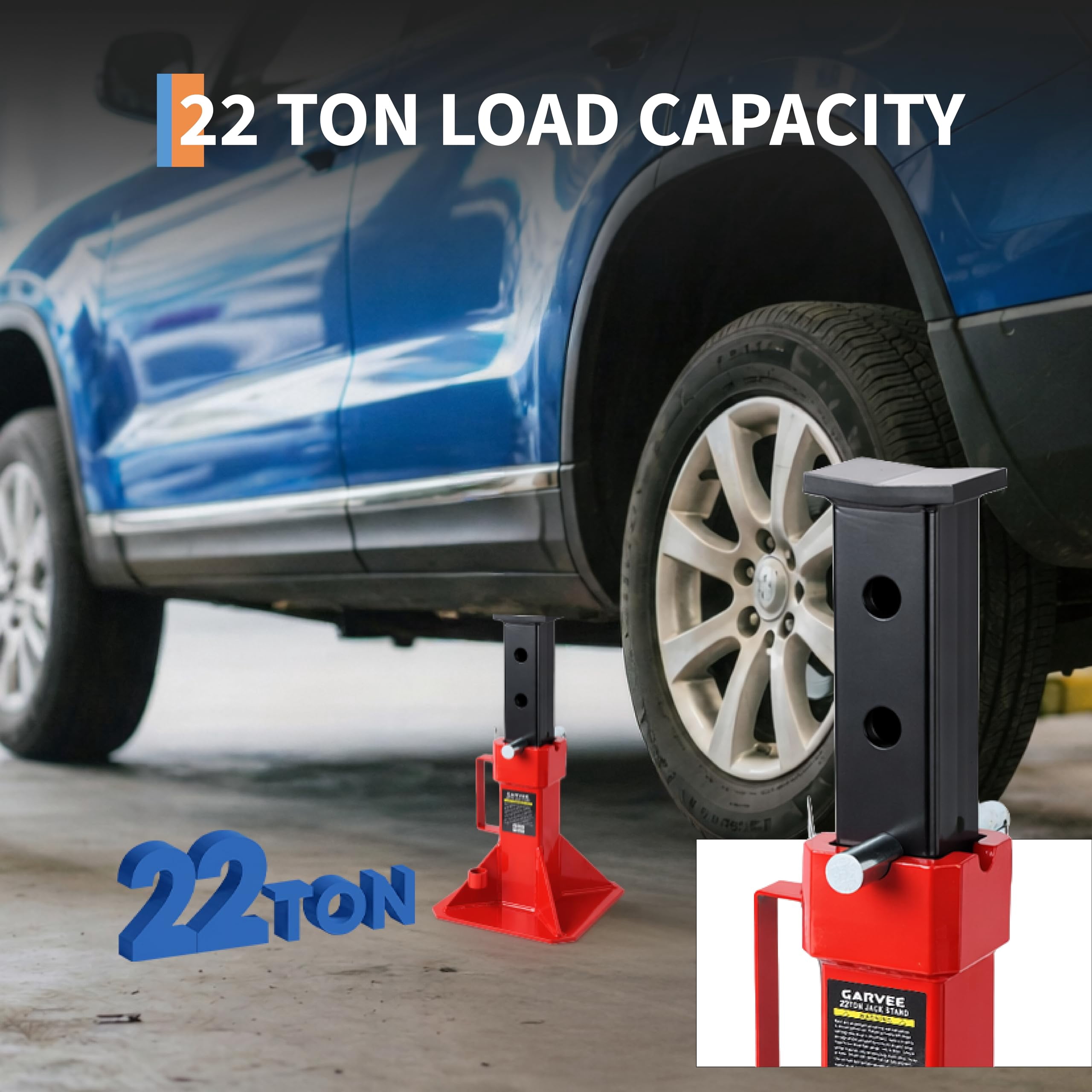 Wisykoke 22 Ton Jack Stands Set of 2, Heavy Duty Pin Type Car Jack Stand with Lock, Wide Base Safety Design for Supporting Trucks, Trailers and Equipment, Adjustable Height 13.8"-19.7"