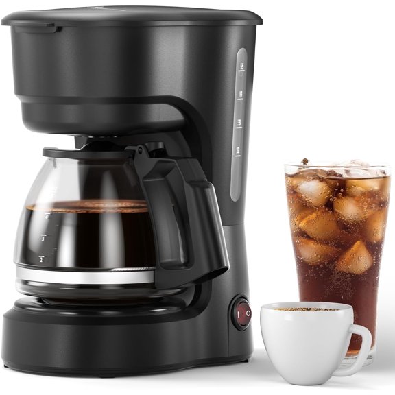 FREE VILLAGE Coffee Maker Machine,5 Cup Drip Compact Coffee Maker with Pause & Brew, Coffee Pot with Reusable Filter,and Drip-Free Carafe for Home,Travel & Office,Black