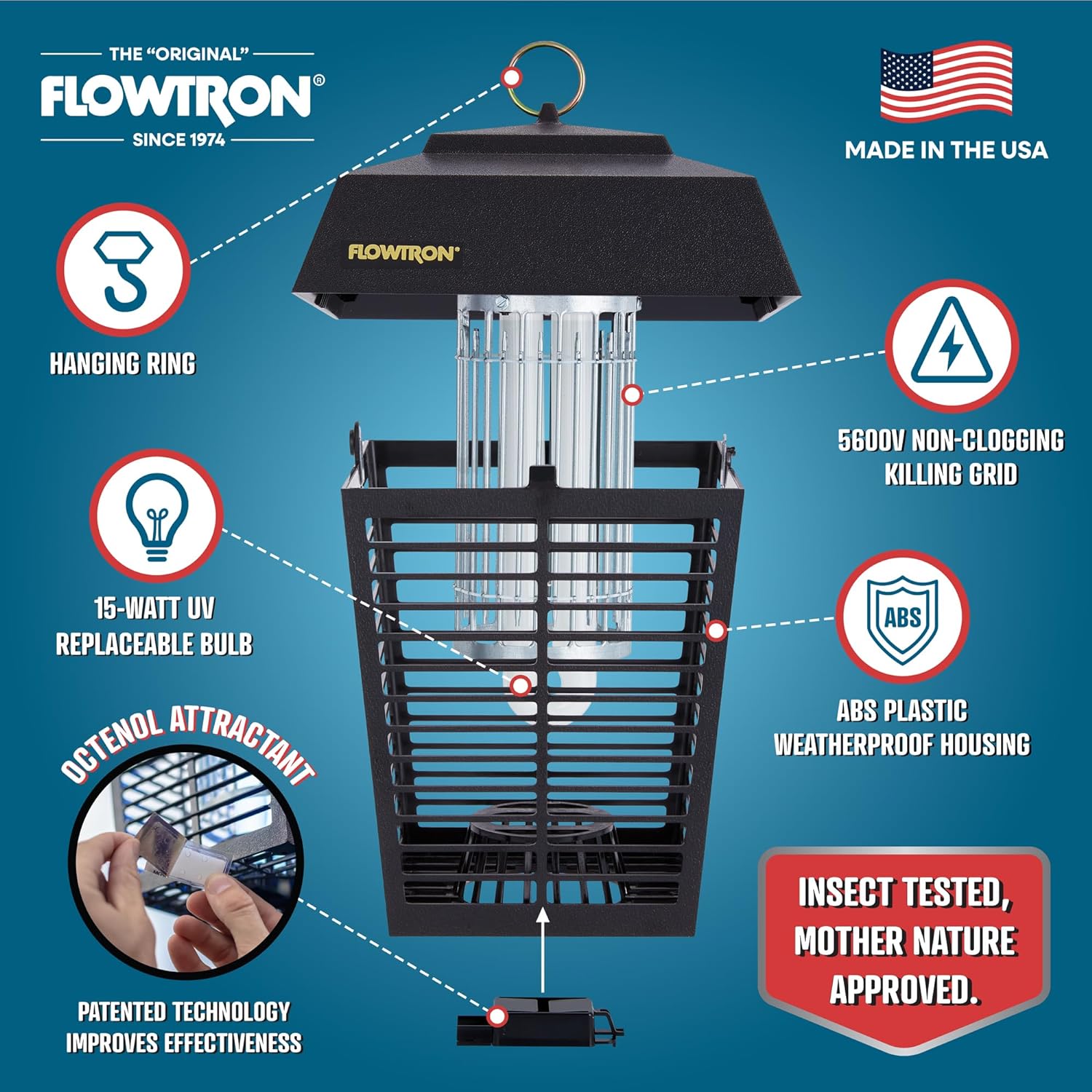Flowtron Electric Bug Zapper, 15W UV, 5600V Shock Grid, Black photo 6