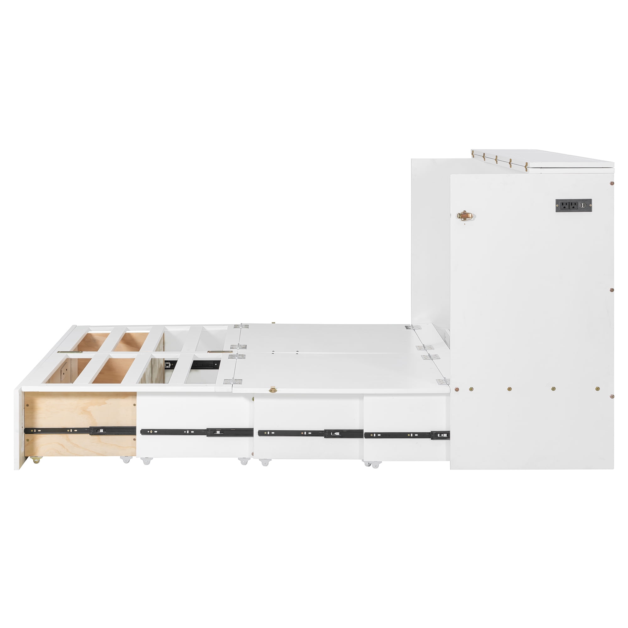 Mintazer Queen Size Murphy Bed with Drawers & Charge Station, Foldable Cabinet Wall Bed for Guest Room Home Office Small Apartment, White