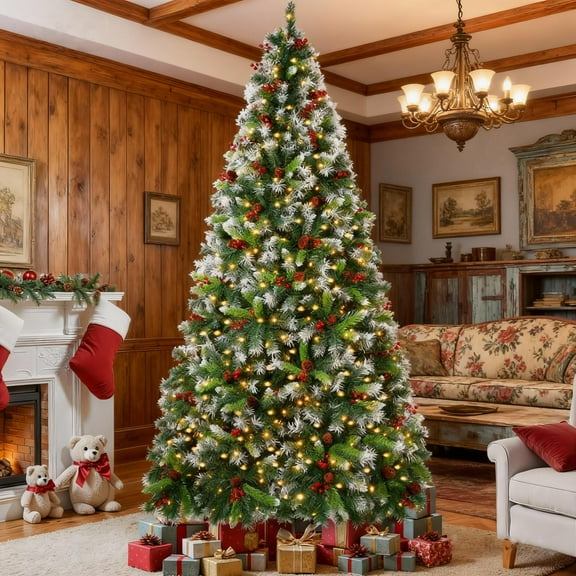 6ft Christmas Tree with Lights, Equipped with 400 Lights, Sturdy Metal Frame, 1931 Branches, Hinged Design, Easy to Assemble, Ideal for Christmas Decorations.