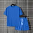 thumbnail image 4 of Mens 2 Piece Outfit Crew Neck Short Sleeve Ligjtweight Drawstring Shorts Summer Solid Color Set With Large Pockets Blue XXL, 4 of 7