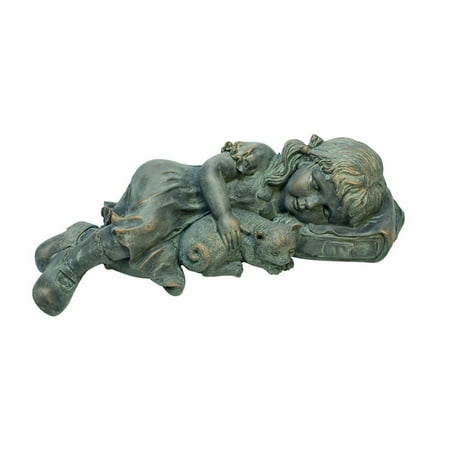 Design Toscano Sarah Slumbers: Little Girl and Kitten Garden Statue