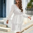thumbnail image 4 of Jdlsppl Women's Long Sleeve Dresses Holiday Sundress Fall Midi Casual High Waist V Neck Chiffon Summer Dress White 16, 4 of 4