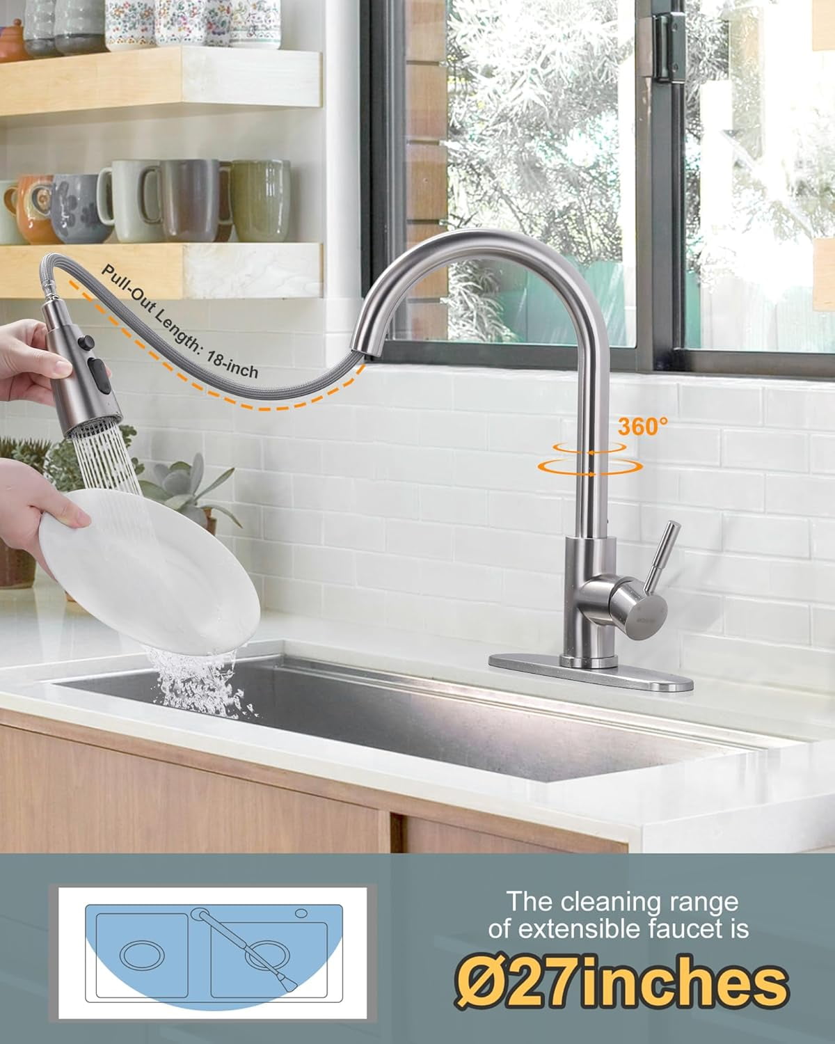 Duklik Kitchen Faucets with Pull Down Sprayer, Brushed Nickel Kitchen Faucet Lead-Free, High Arc Single Handle Stainless Steel Faucet for Kitchen Sink RV Faucets