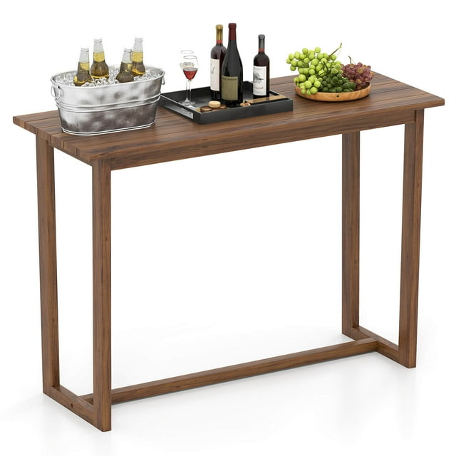 Costway Table de Bar Extérieur de 59 Pouces avec Dessus à Lattes, Table de Pub Rectangulaire pour Spa