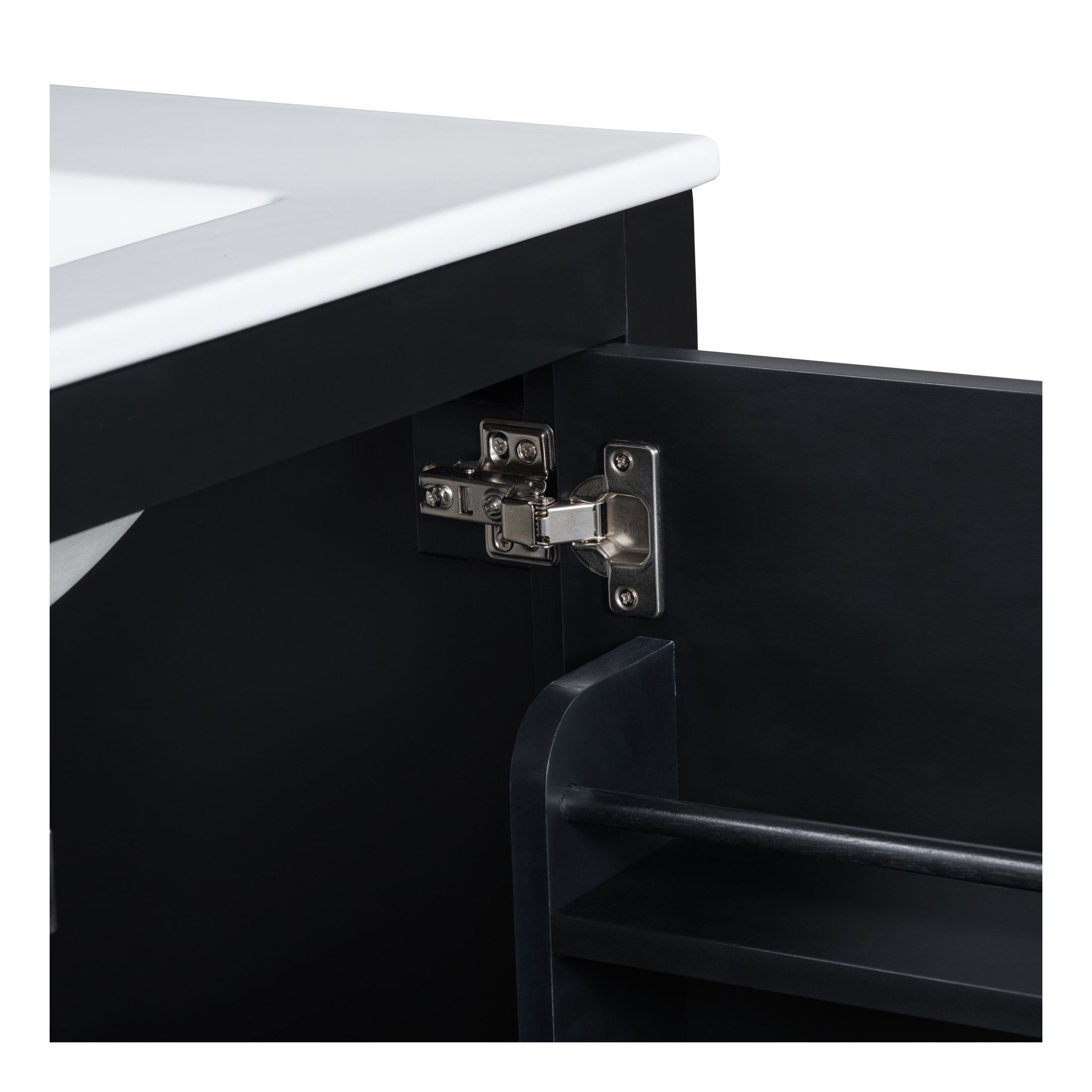 Zolaris Modern Bathroom Vanity with Ceramic Sink, Shelves, Drawers, Wood, Black