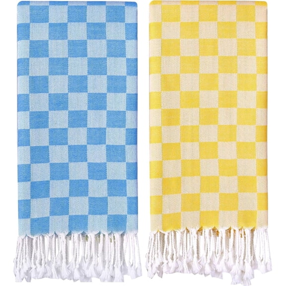 2 Pack Checkered Plaid Turkish Beach Towel Oversized Cotton Bath Towels Sand Free Quick Dry Soft Absorbent Pool Swim Towel Adult Vacation Travel Essentials Cruise Accessories Must Haves Clearance
