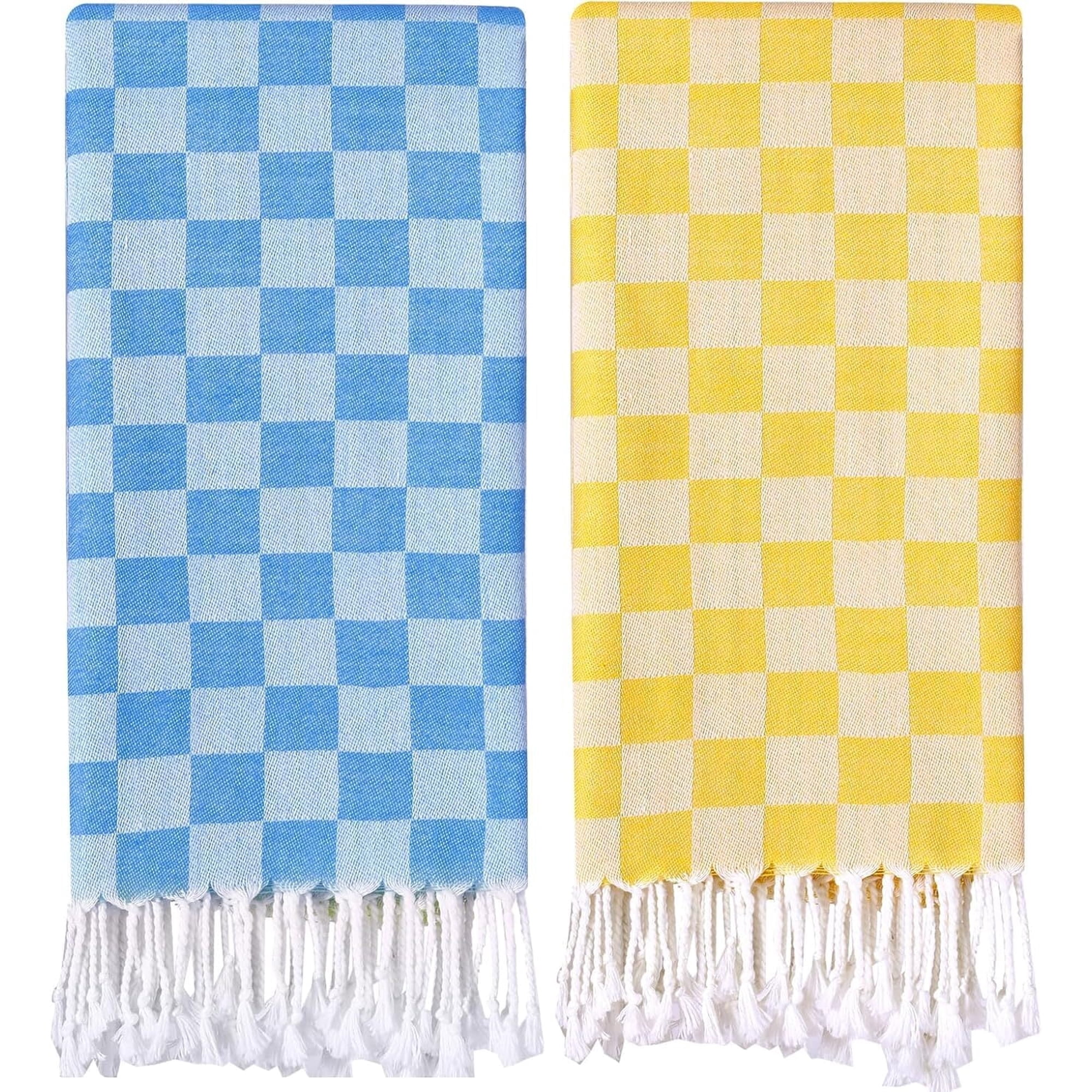 2 Pack Checkered Plaid Turkish Beach Towel Oversized Cotton Bath Towels Sand Free Quick Dry Soft Absorbent Pool Swim Towel Adult Vacation Travel Essentials Cruise Accessories Must Haves Clearance