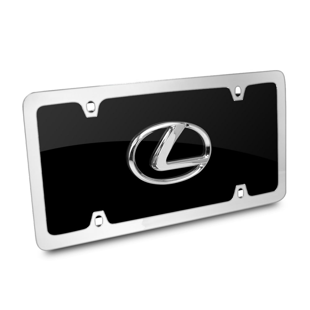 Lexus 3D Chrome Logo on Black Metal License Plate with Chrome Accent