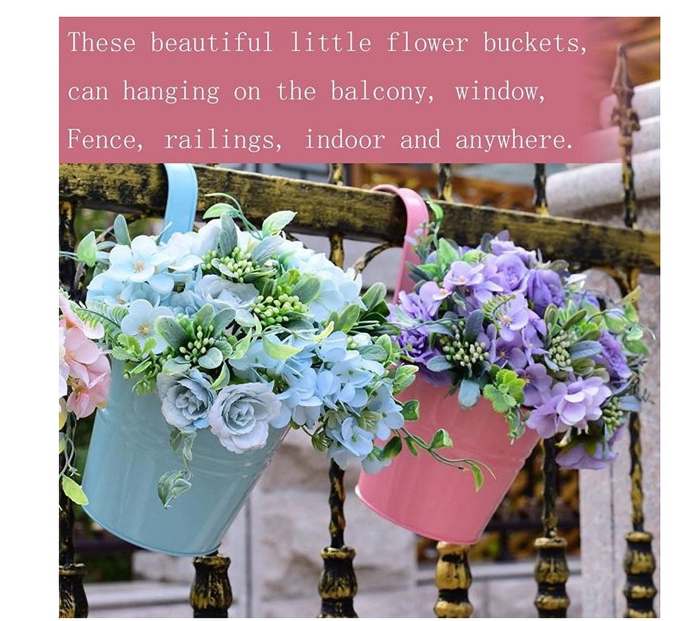 Topboutique 4 Pack Metal Flower Hanging Plant Pot Vase Basket Bucket with Hook - Flower Plant Pots ,Garden Hanger Planter Decor (Pack of 4), Yellow,Blue,Green,Pink