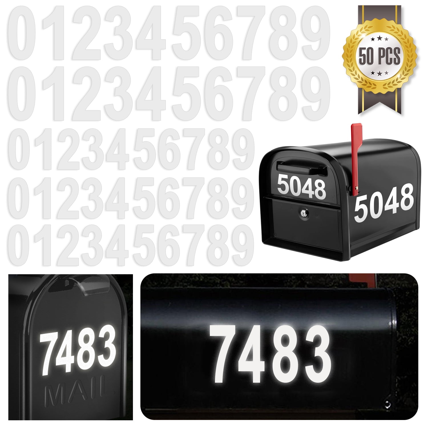 Reflective Mailbox Numbers Sticker Decal Die Cut Vinyl Waterproof Number Self Adhesive 5 Sets